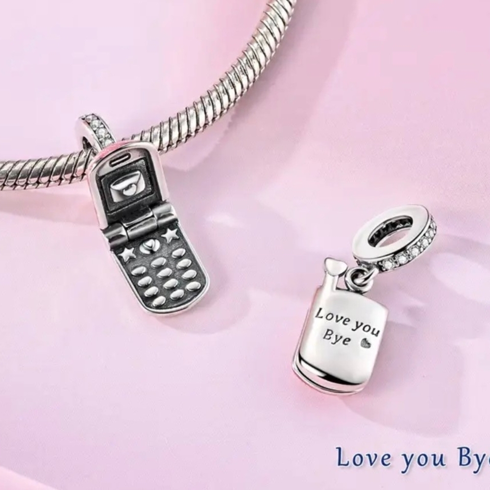 Silver and Pink Love Cell Phone Charm - Picture 3 of 6